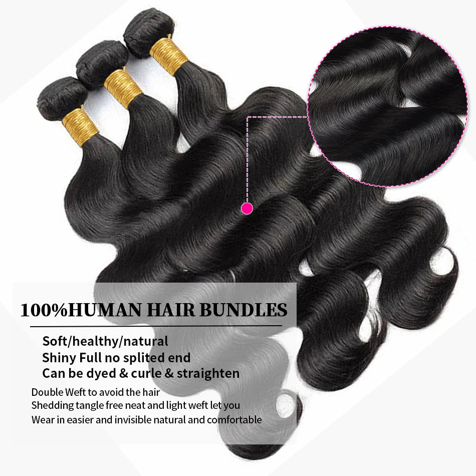 Remy Human Hair Bundles With Closure Frontal.