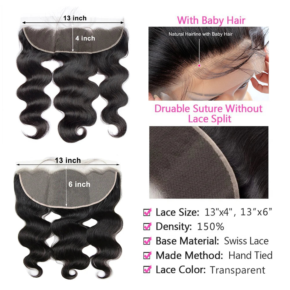 Remy Human Hair Bundles With Closure Frontal.