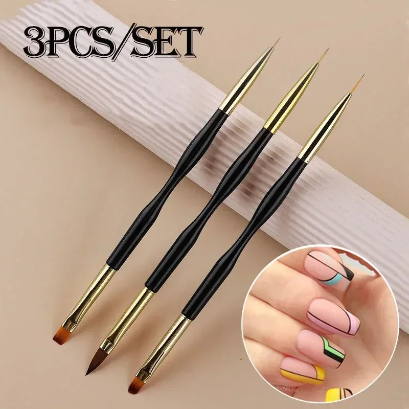 3Pcs French Stripe Nail Art Liner Brush Set.